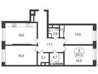 Планировка 3-комнатной квартиры, 93,2 м2