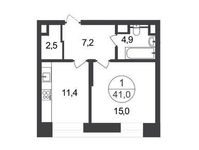 Планировка 1-комнатной квартиры, 41 м2