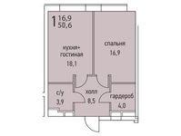 Планировка 1-комнатной квартиры, 50,6 м2