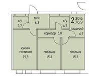 Планировка 2-комнатной квартиры, 76,7 м2