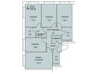 Планировка 4-комнатной квартиры, 119,8 м2