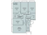 Планировка 4-комнатной квартиры, 120,1 м2