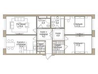 Планировка 3-комнатной квартиры, 106 м2