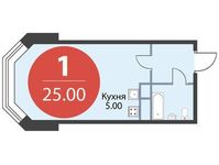 Планировка 1-комнатной квартиры, 25 м2