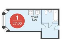 Планировка 1-комнатной квартиры, 27 м2