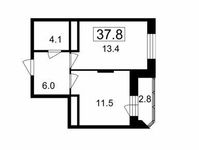 Планировка 1-комнатной квартиры, 35 м2