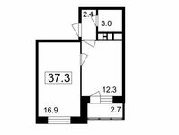 Планировка 1-комнатной квартиры, 34,6 м2