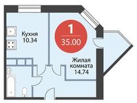 Планировка 1-комнатной квартиры, 35 м2