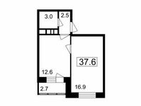 Планировка 1-комнатной квартиры, 34,9 м2
