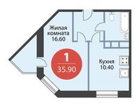 Планировка 1-комнатной квартиры, 35,9 м2