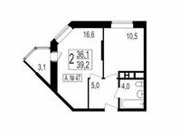 Планировка 1-комнатной квартиры, 36,1 м2