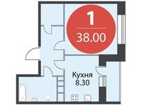 Планировка 1-комнатной квартиры, 38 м2