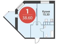 Планировка 1-комнатной квартиры, 38,6 м2