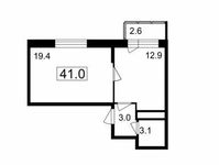 Планировка 1-комнатной квартиры, 38,4 м2
