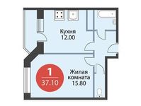 Планировка 1-комнатной квартиры, 37,1 м2