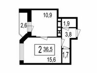 Планировка 2-комнатной квартиры, 33,9 м2