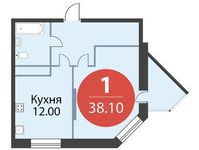 Планировка 1-комнатной квартиры, 38,1 м2