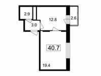 Планировка 1-комнатной квартиры, 38,1 м2