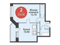 Планировка 2-комнатной квартиры, 34 м2