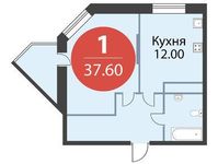 Планировка 1-комнатной квартиры, 37,6 м2