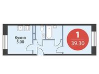 Планировка 1-комнатной квартиры, 39,3 м2