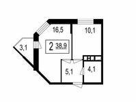 Планировка 2-комнатной квартиры, 35,8 м2