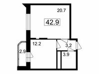 Планировка 1-комнатной квартиры, 40 м2