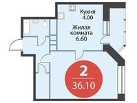 Планировка 2-комнатной квартиры, 36,1 м2