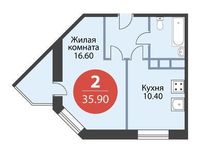 Планировка 2-комнатной квартиры, 35,9 м2