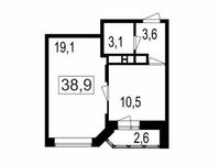 Планировка  2-комнатной квартиры, 36,3 м2