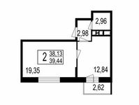 Планировка  2-комнатной квартиры, 37,3 м2