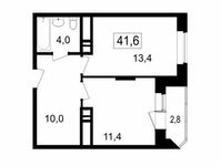 Планировка 2-комнатной квартиры, 38,8 м2