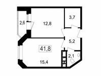 Планировка 2-комнатной квартиры, 38,5 м2
