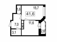 Планировка 2-комнатной квартиры, 39 м2