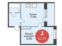 Планировка  2-комнатной квартиры, 42,1 м2