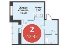 Планировка  2-комнатной квартиры, 42,32 м2