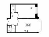 Планировка 2-комнатной квартиры, 43,3 м2