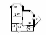 Планировка 2-комнатной квартиры, 44,6 м2