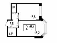 Планировка 2-комнатной квартиры, 44,2 м2