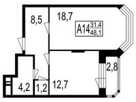 Планировка 2-комнатной квартиры, 45,9 м2