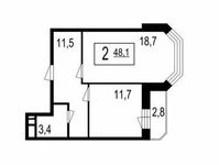 Планировка 2-комнатной квартиры, 45,3 м2