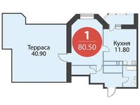 Планировка  1-комнатной квартиры, 80,5 м2