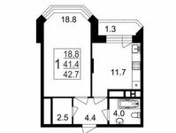 Планировка 1-комнатной квартиры, 42,7 м2