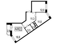 Планировка  3-комнатной квартиры, 55,8 м2