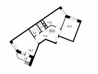 Планировка 3-комнатной квартиры, 56,2 м2