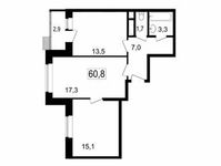 Планировка 3-комнатной квартиры, 57,9 м2