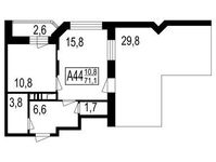 Планировка 2-комнатной квартиры, 74,1 м2