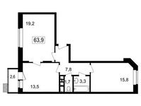 Планировка 3-комнатной квартиры, 61,3 м2