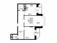 Планировка 2-комнатной квартиры, 66,5 м2
