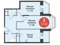 Планировка 2-комнатной квартиры, 57,9 м2